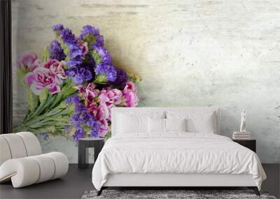 flower bouquet on a wooden old bench Wall mural