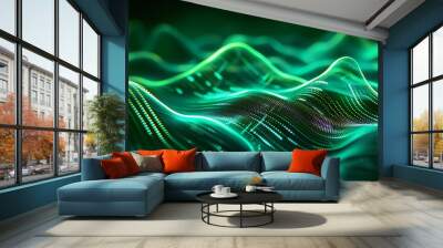 Dynamic backdrop with abstract neon green waves, perfect for modern web design. Wall mural