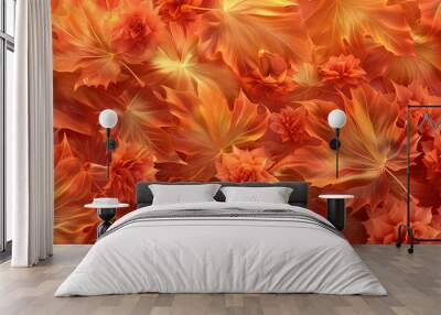 the intricate details of maple leaves encasing summer blooms in resin, capturing the essence of the season in breathtaking aerial views. Wall mural