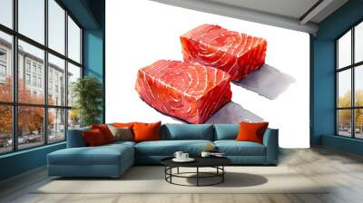 Watercolor illustration of fresh raw tuna on white background Wall mural