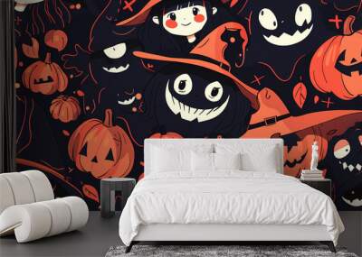 Anime Manga Halloween Witch Seamless Tile Pattern Design Wall mural