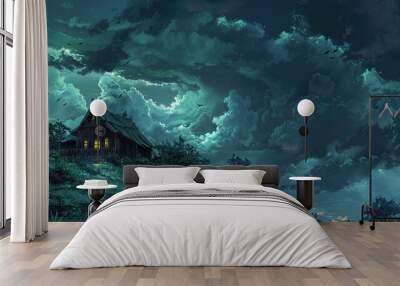 horror house on a hill , anime manga illustration wallpaper background
 Wall mural