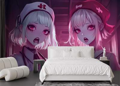 Spooky Yet Sweet: Romantic Anime Manga Girls in Horror Style Wall mural