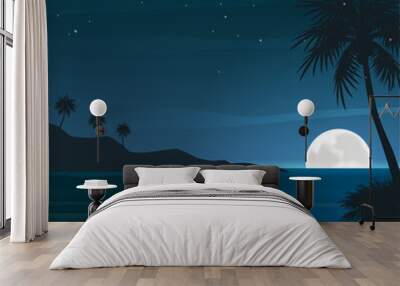 Gradient beach night landscape summer night background Wall mural