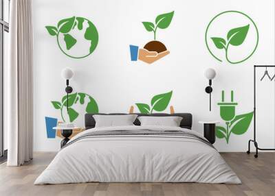 Eco friendly related thin line icon set. Linear ecology icons. Environmental sustainability simple symbol. vector illustration on white background. Wall mural