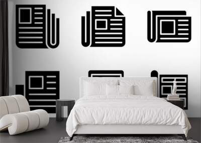 flat black newspaper icon set, vector illustration on white background Wall mural