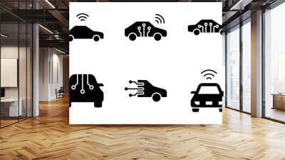 Smart car linear icon set. Remote access to automobile control. Internet of Things. vector illustration on white background Wall mural