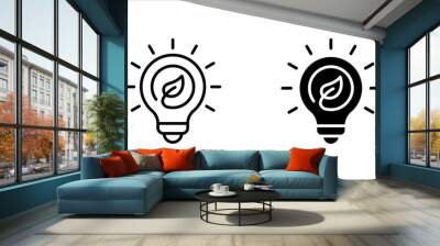 Sustainable ecological energy icon. Shining electric ecology light bulb with leaf inside. vector illustration on white background Wall mural