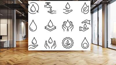 water drop icon set, Dermatology test and dermatologist clinic icon set, hand with water, vector illustration on white background Wall mural