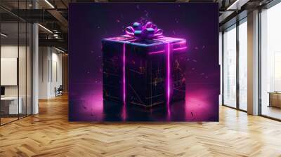 Picture of a gift with a cyberpunk style on the futuristic purple side. Wall mural