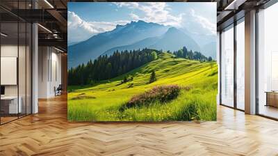 Idyllic mountain landscape in the Alps with blooming meadows in summer springtime Wall mural