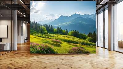 Idyllic mountain landscape in the Alps with blooming meadows in summer springtime Wall mural