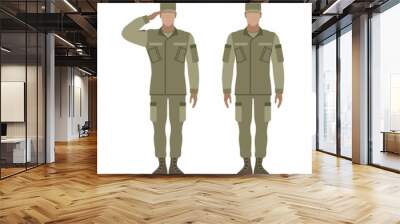 Man in military uniform. Flat vector illustration of a soldier salute. Wall mural