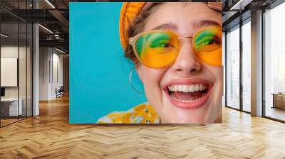 A Happy Young Woman With An Air Ticket And Travel Bag, Radiating Excitement And Eagerness For Her Journey Wall mural