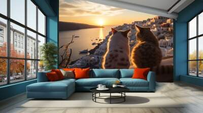 two fat cat enjoying the view in Greece Wall mural