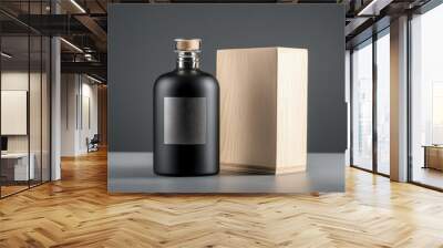 matte black perfume bottle with wooden box, exuding elegance and sophistication. Perfect for gifting or personal use Wall mural