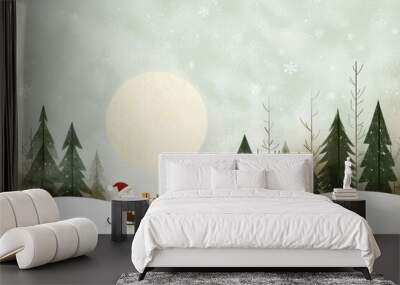 Santa Claus Riding Sleigh with Gifts in Snowy Forest Under Full Moon - Festive Christmas Illustration Wall mural