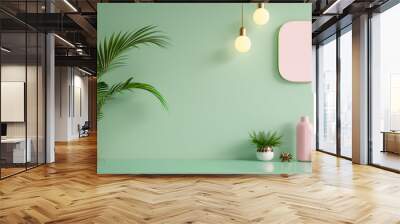 Soft pastel tones on the walls, with modern decor and stylish lighting fixtures. Wall mural