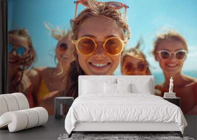 A lively group of friends, filled with excitement, celebrate fun events together Wall mural