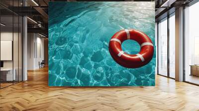 Calm pool scene with floating red swimming ring Wall mural