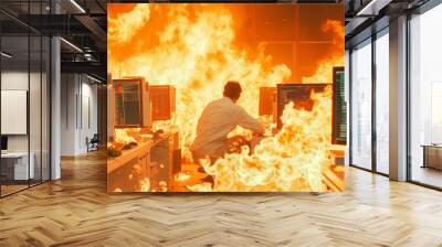 Code Conflagration: Office on Fire Wall mural