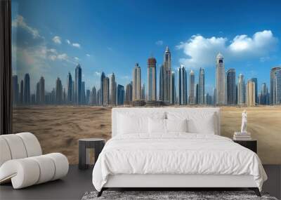 Construction Boom in Dubai's Desert with Cloudy Blue Skies Wall mural