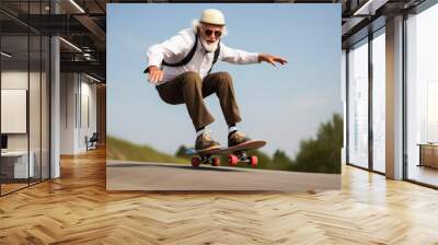 Elderly Daredevil on a Skateboard Wall mural