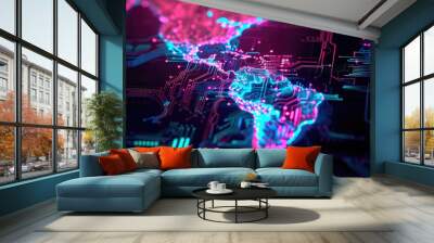 Electrifying Latin America: Neon Digital Map Wall mural