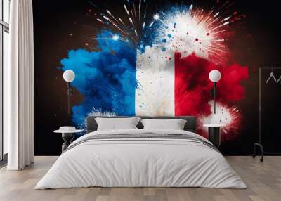 Fireworks on independence day of France. Generative AI Wall mural