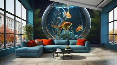 Fish in the round aquarium. Generative AI Wall mural