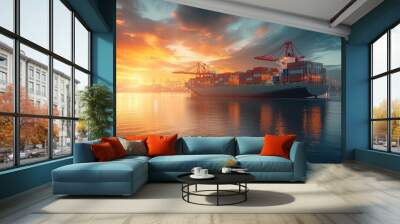 Global Trade: Container Ship Laden with Imports Wall mural