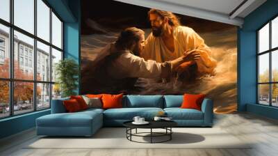 Miraculous Night: Jesus Rescues Peter on the Lake Wall mural