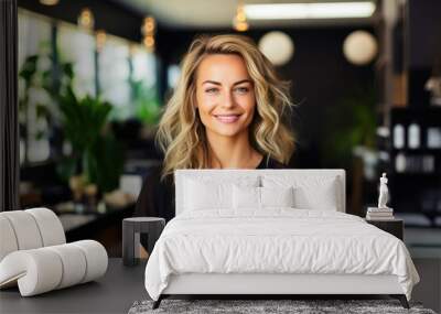 Smiling Businesswoman at Her Hair Salon Wall mural