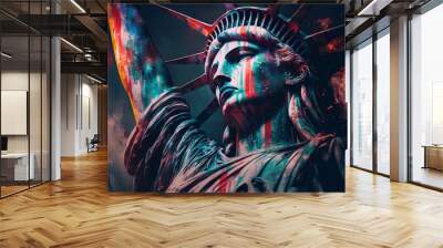 statue of liberty. red paint or blood concept running down. generative ai Wall mural