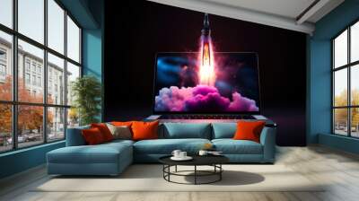 Tech Takeoff: Rocket Breaking through Laptop Wall mural