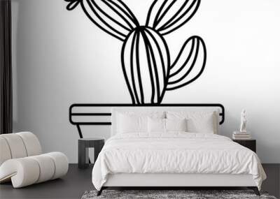 Potted cactus outline illustration Wall mural