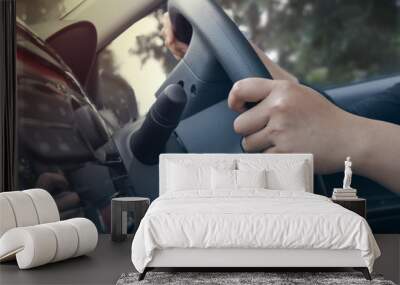 Close up of Hands Driving Car Concept Wall mural