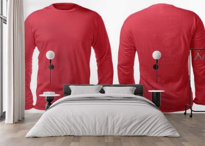 Red Long Sleeved Shirt Design Template Wall mural