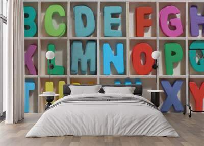 Wooden vintage colorful alphabet set, lettering A to Z, educational toys Wall mural