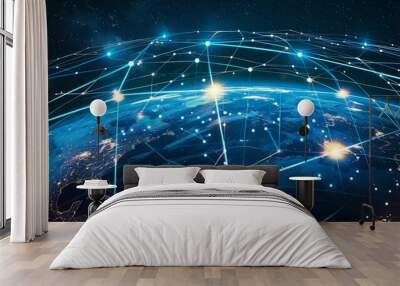 5G telecommunications world space low orbit  Global connection internet satellite web data network  Wall mural