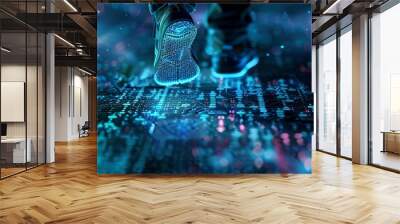 Cybersecurity digital footprints made of binary code Wall mural