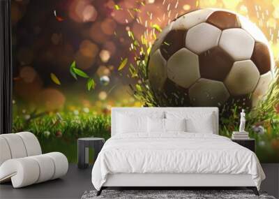 soccer sport banner - ball close up on grass Wall mural