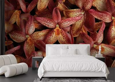 Speckled red and orange orchid flowers background in warm tones Wall mural