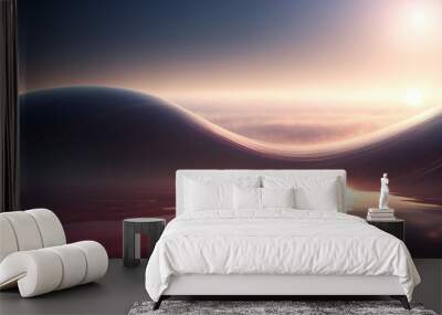 Serene Tranquil Abstract Fluid Wavy Reflective Gradient Horizon Sunset Sky Clouds Surreal Background Wallpaper Wall mural