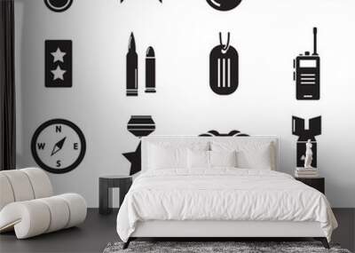 Vector black military icons set on white background Wall mural