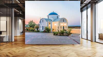 The multi Denominational Church of St Nicholas on a shore closeup in Paphos, Cyprus. Wall mural