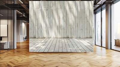 White wood wall and floor background. Vintage white wooden panels  Wall mural