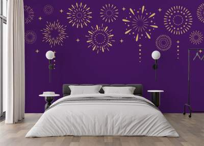 Exploding festival fireworks card. Flat style. Design concept for holiday banner, poster, flyer, greeting card, decorative elements. Happy New Year and Christmas theme Wall mural