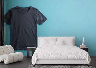 black plank t-shirt against blue background. t-shirt template Wall mural