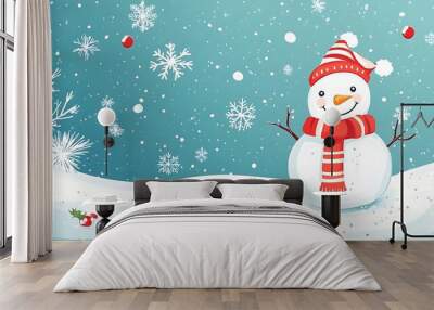 christmas card with snowman Wall mural